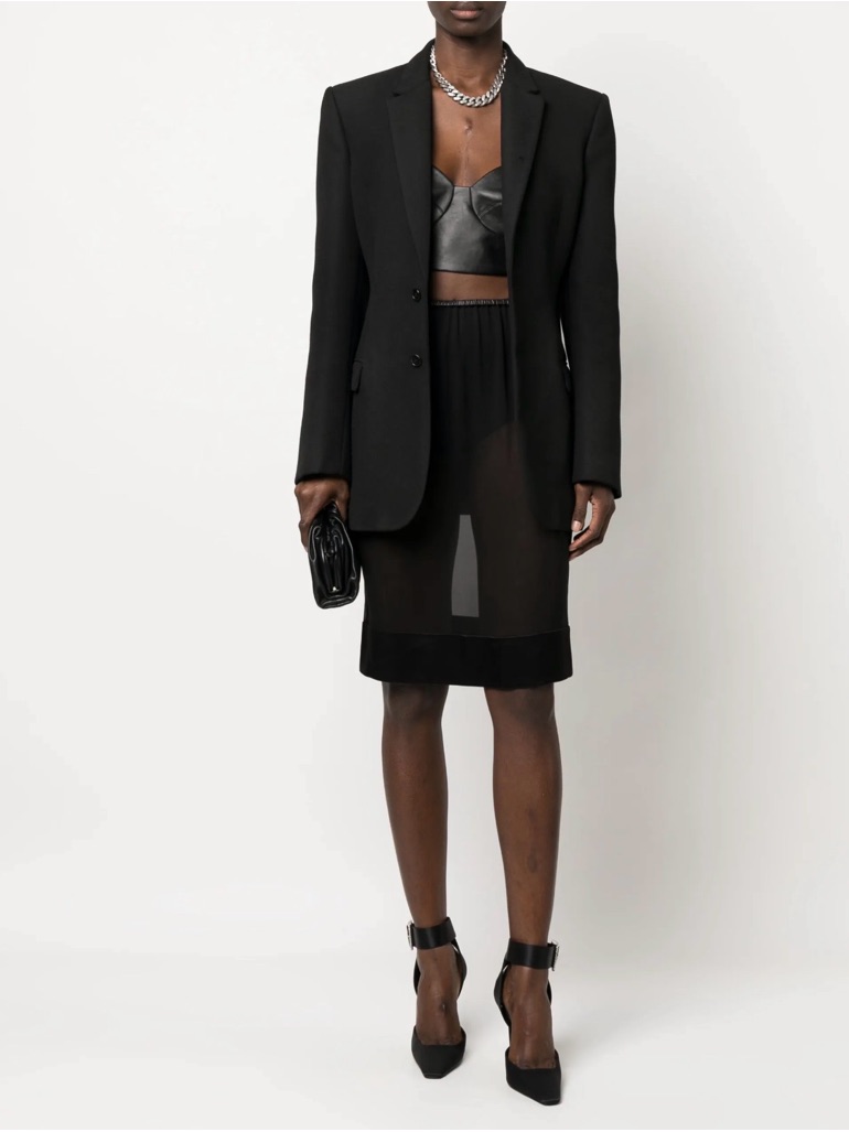Saint Laurent Silk Black Sheer Skirt